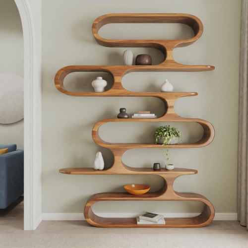 Mid Century Modern Wall Shelf With Flowing Shape For Living Room And Office Lynnsnail