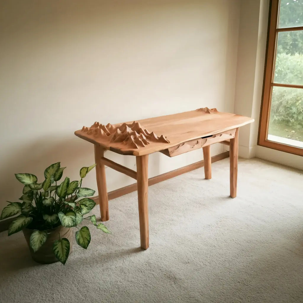 Mountain Carving Desk With 3D Detail For Studio Office And Reading Corner Lynnsnail