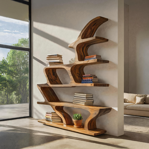 Modern Sculptural Bookshelf With Fluid Shelving For Living Room Lynnsnail