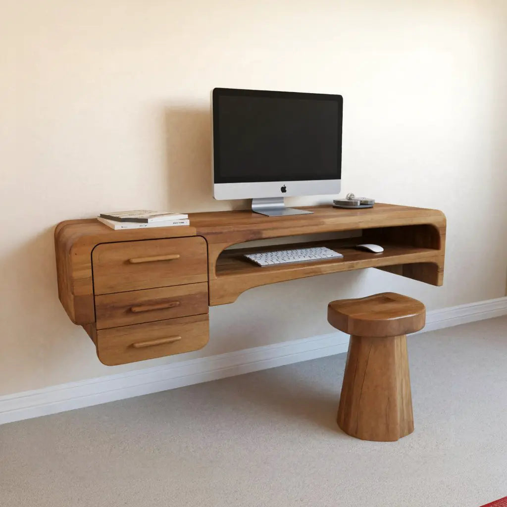 Minimalist Wall Mounted Desk With Drawers Floating Workstation For Bedroom And Office Lynnsnail