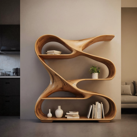 Modern Sculptural Wooden Bookshelf For Living Room Or Office Display Lynnsnail