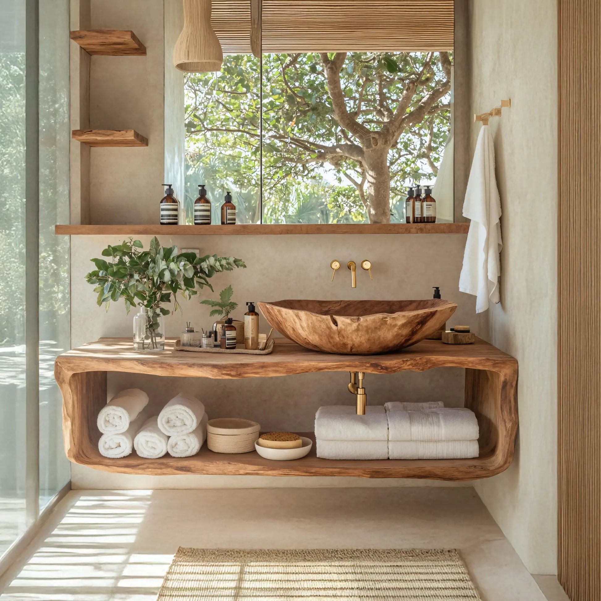 Handcrafted Wooden Vanity For Bathroom Natural Look Lynnsnail