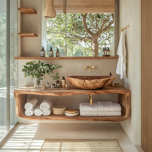 Handcrafted Wooden Vanity For Bathroom Natural Look Lynnsnail