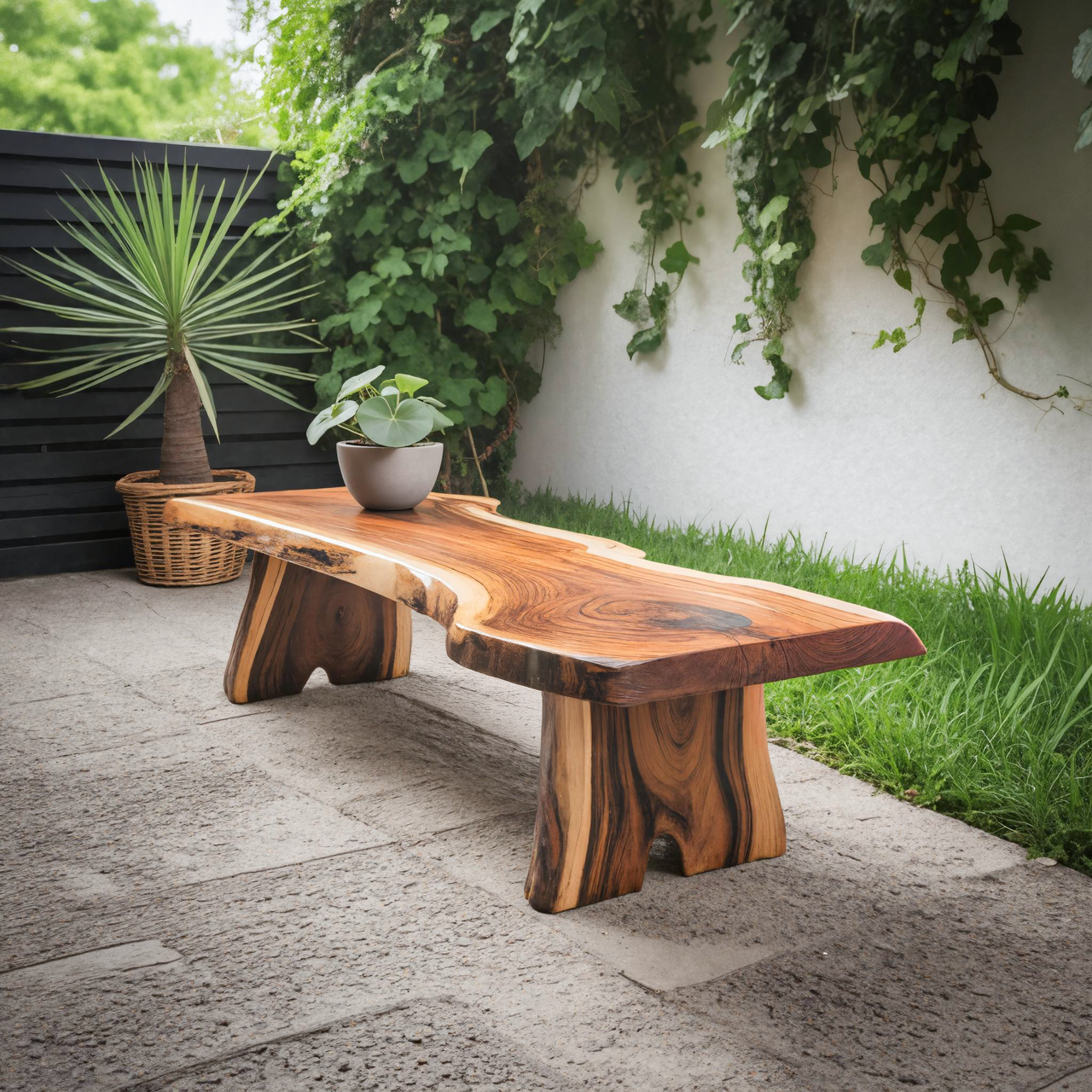 Minimalist Live Edge Outdoor Bench For Entryway Or Patio Lynnsnail