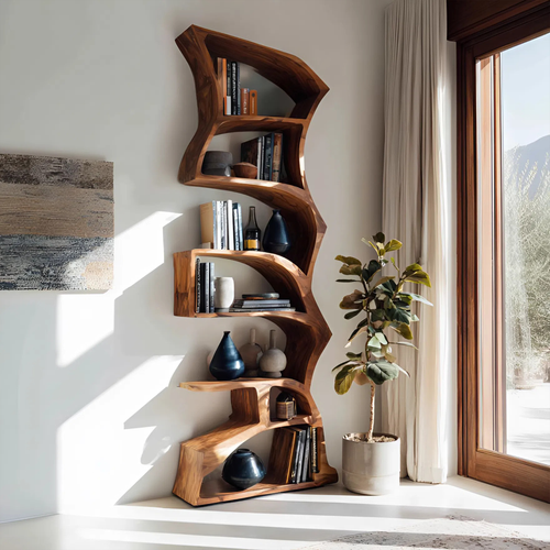 Modern Bookshelf With Curved Design For Study Lynnsnail