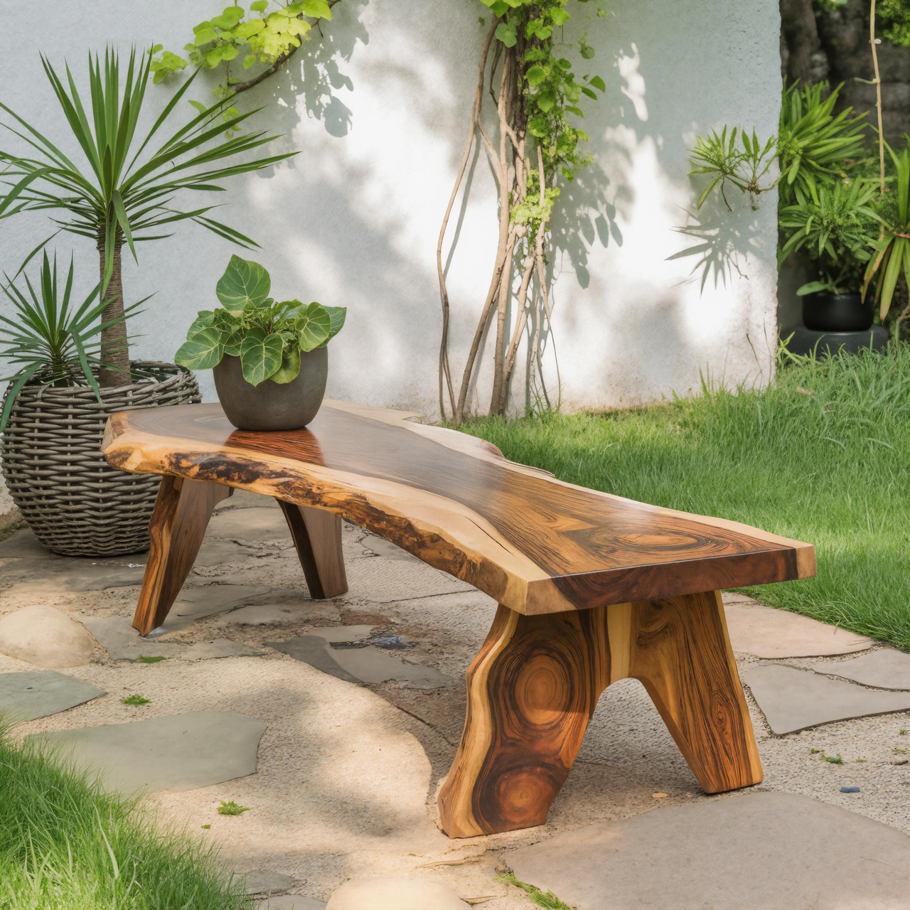 Rustic Live Edge Wooden Bench For Patio Or Garden Lynnsnail