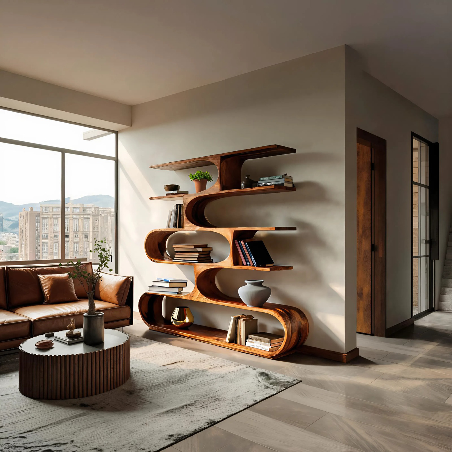 Artistic Curved Bookcase For Living Room Decor Lynnsnail