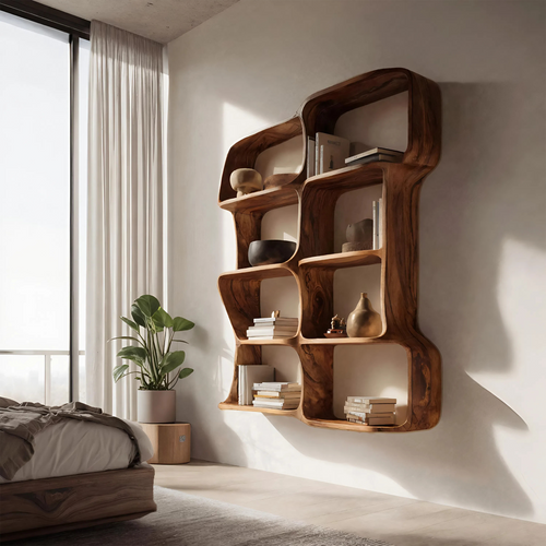 Modern Sculptural Floating Bookshelf For Bedroom Or Living Room Lynnsnail