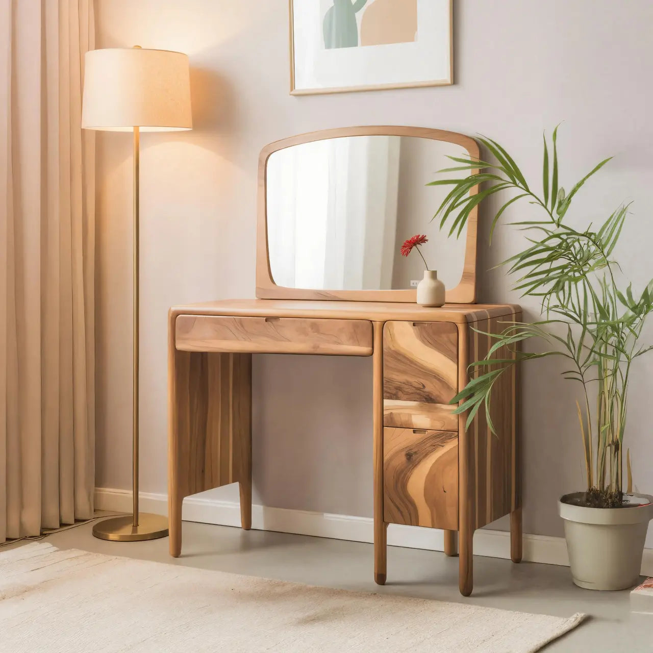 Mid Century Vanity Desk With Drawers For Bedroom And Dressing Corner Lynnsnail