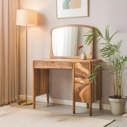 Mid Century Vanity Desk With Drawers For Bedroom And Dressing Corner Lynnsnail