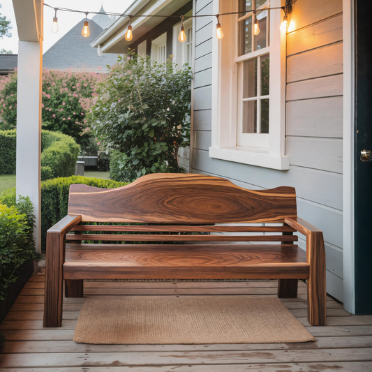 Rustic Outdoor Wooden Bench With Curved Backrest For Garden Or Porch Lynnsnail