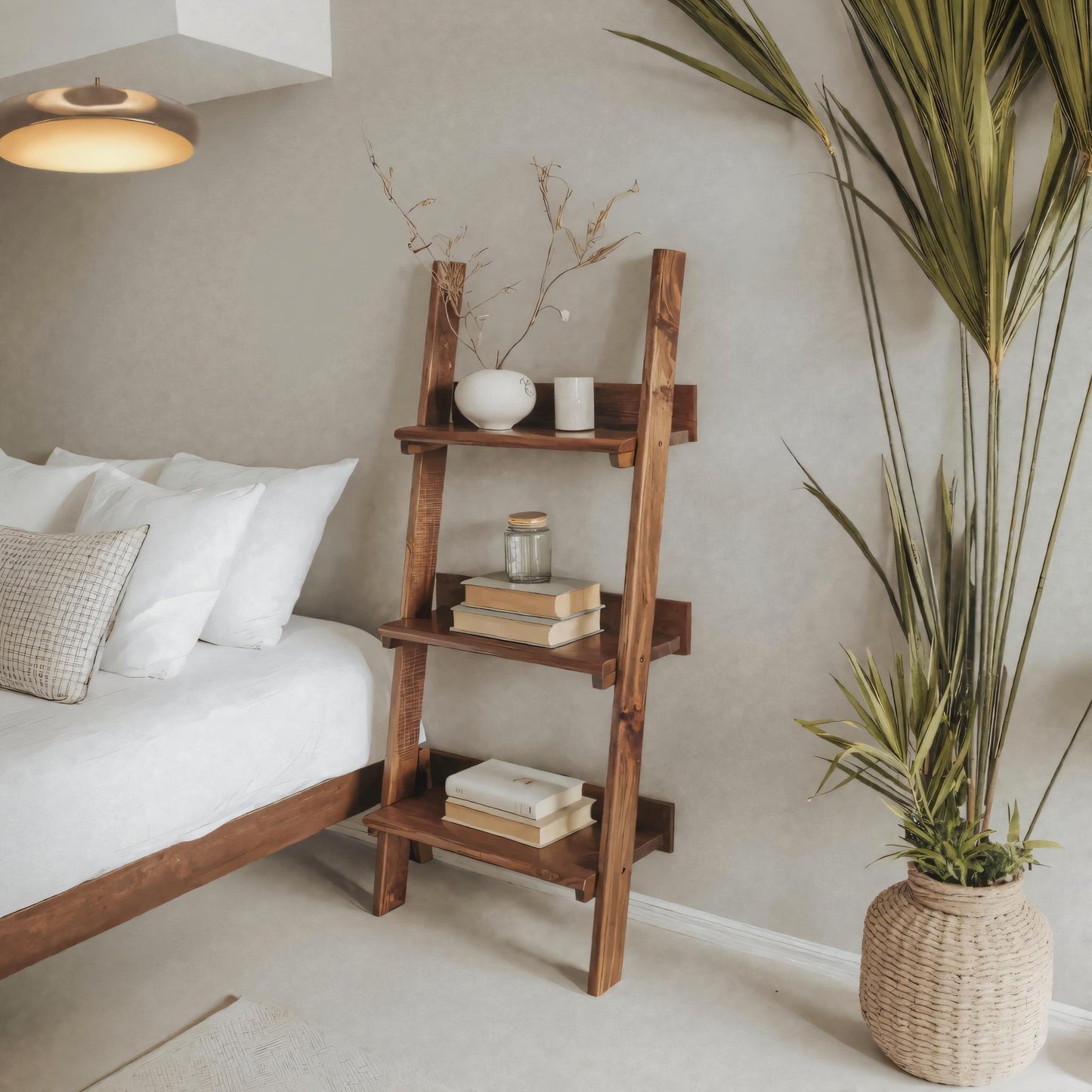 Rustic Ladder Shelf With Tiered Display For Bedroom And Living Room Lynnsnail