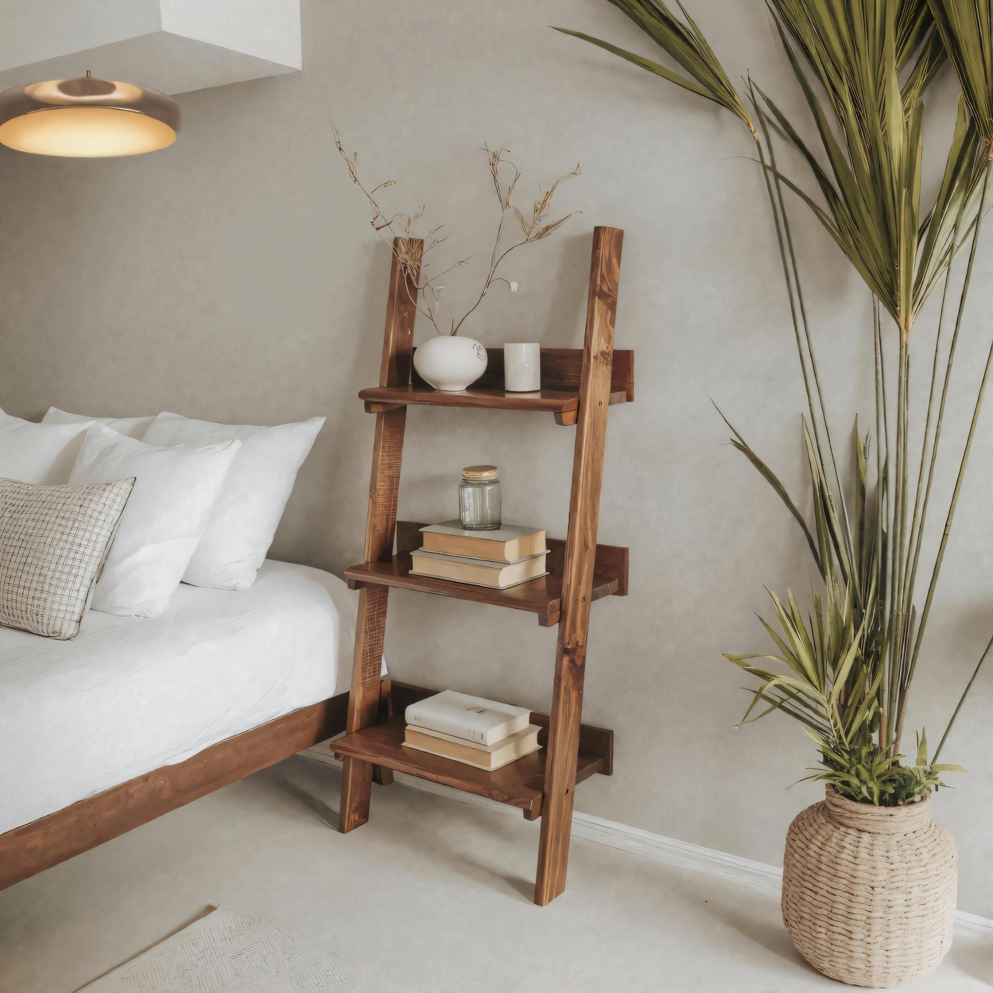 Rustic Ladder Shelf With Tiered Display For Bedroom And Living Room Lynnsnail
