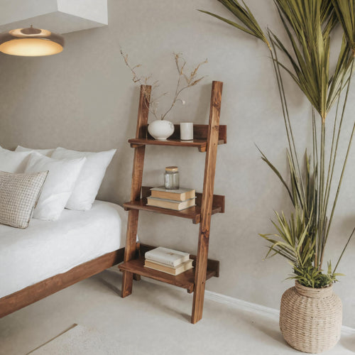 Rustic Ladder Shelf With Tiered Display For Bedroom And Living Room Lynnsnail