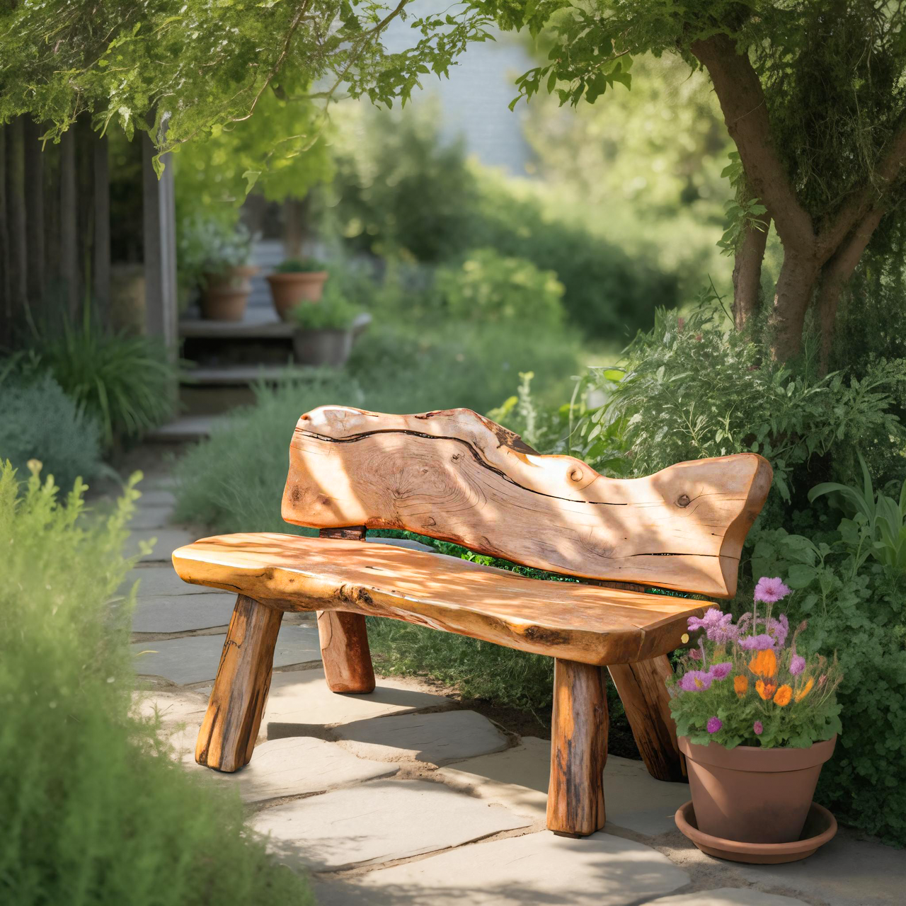 Rustic Live Edge Garden Bench For Patio Backyard And Forest Cabin Lynnsnail