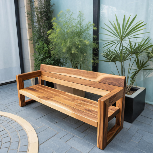 Modern Solid Wood Outdoor Bench With Armrests For Garden Or Entryway Lynnsnail