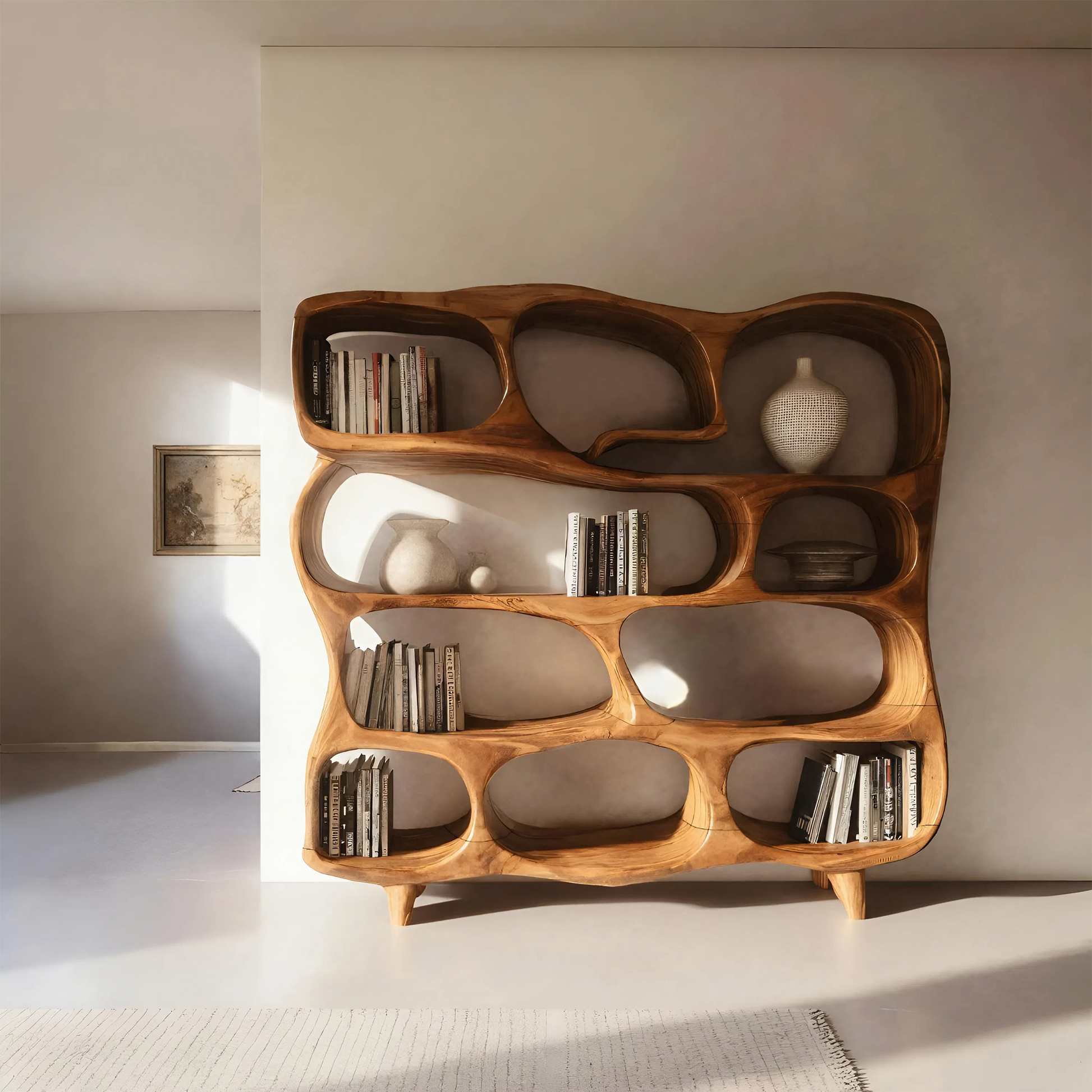 Modern Handcrafted Bookshelf With Curved Design For Living Room Lynnsnail