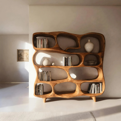 Modern Handcrafted Bookshelf With Curved Design For Living Room Lynnsnail