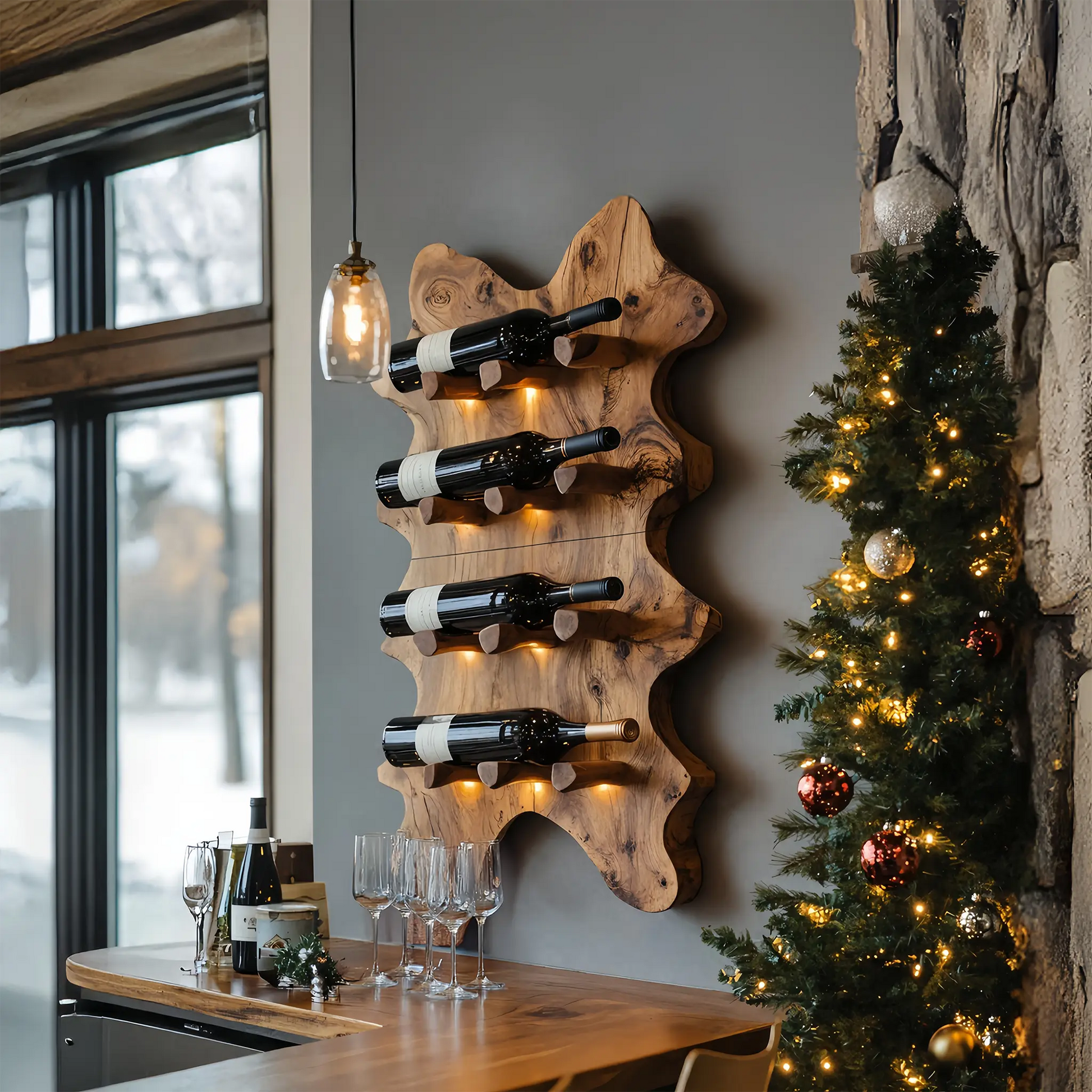 Rustic Live Edge Wall Wine Rack For Cozy Dining Rooms Lynnsnail