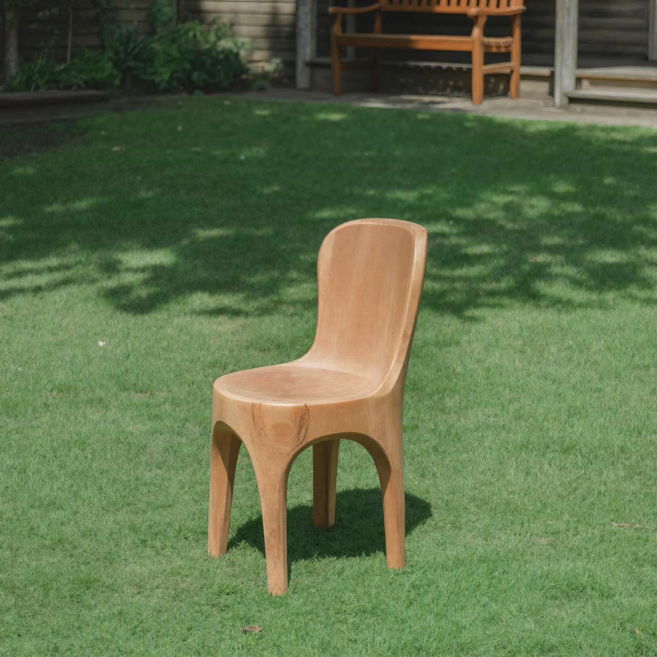 Sculptural Solid Wood Chair With Curved Seat For Garden Or Indoor Decor Lynnsnail