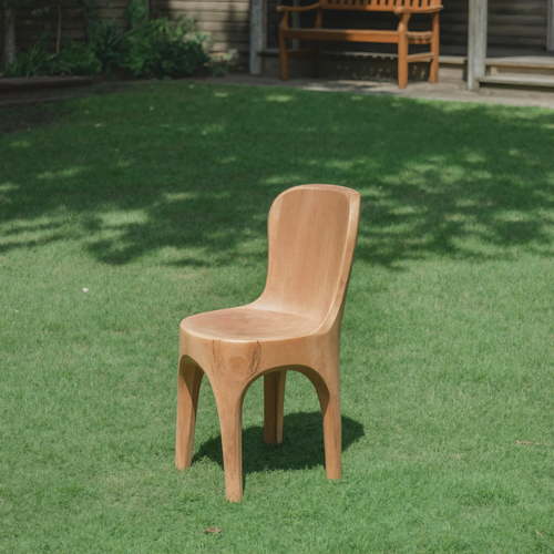 Sculptural Solid Wood Chair With Curved Seat For Garden Or Indoor Decor Lynnsnail