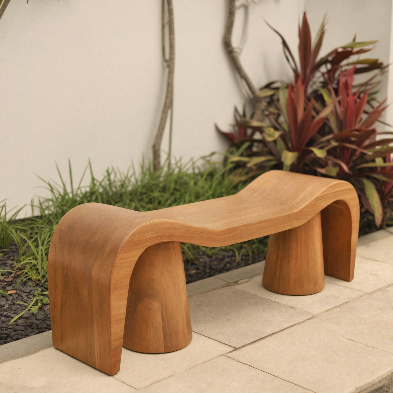 Contemporary Sculpted Wood Bench For Garden Or Patio Lynnsnail