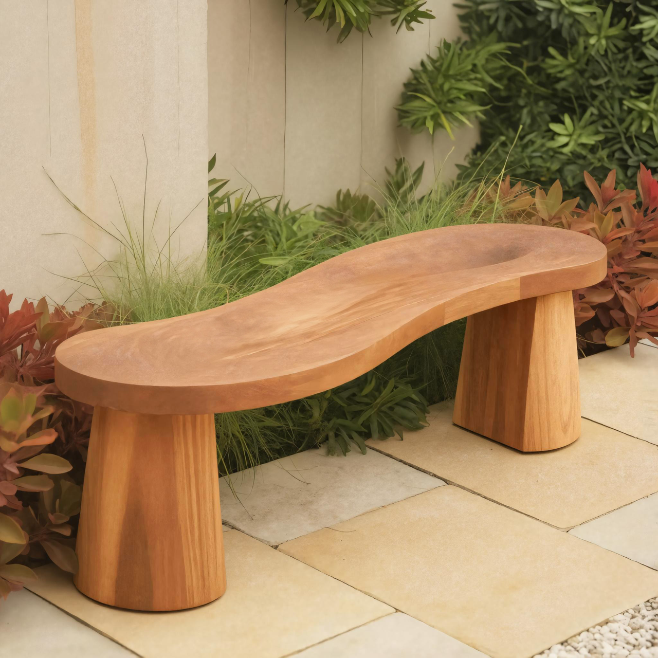 Organic Curved Wood Bench For Garden Or Entryway Lynnsnail