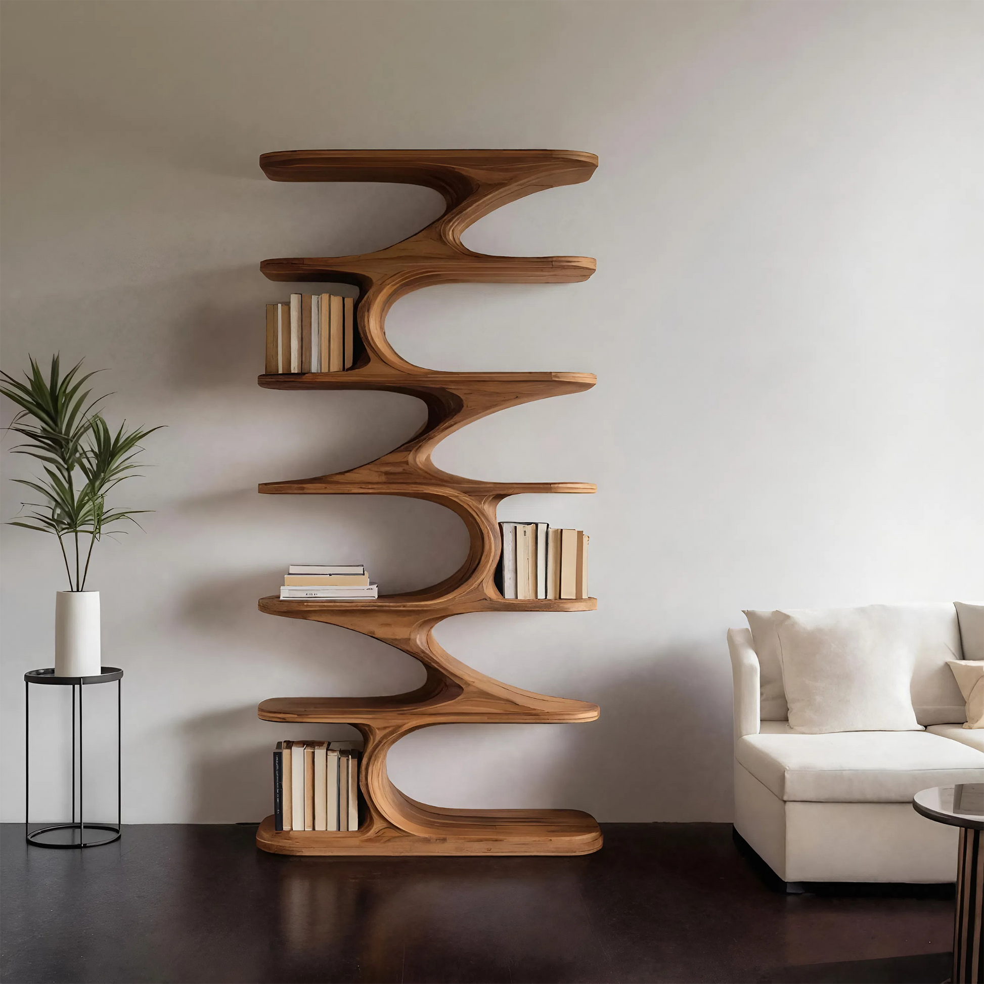 Modern Organic Curved Bookshelf For Living Room Lynnsnail