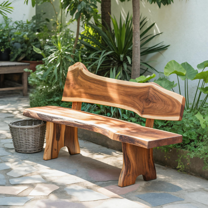 Rustic Live Edge Outdoor Bench With Curved Back For Patio Or Garden Lynnsnail