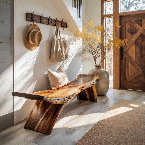 Rustic Live Edge Bench With Organic Curves For Entryway Lynnsnail