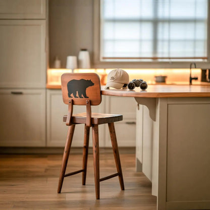 Rustic Bear Backrest Bar Stool For Kitchen Island Seating