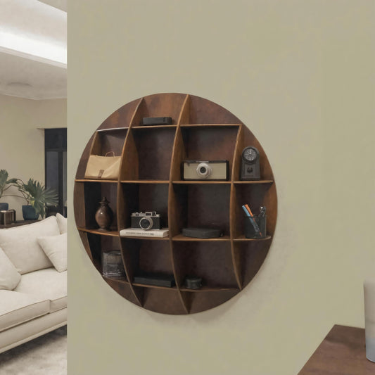 Modern Round Wall Mounted Shelf With Compartments For Living Room Office And Entryway Lynnsnail