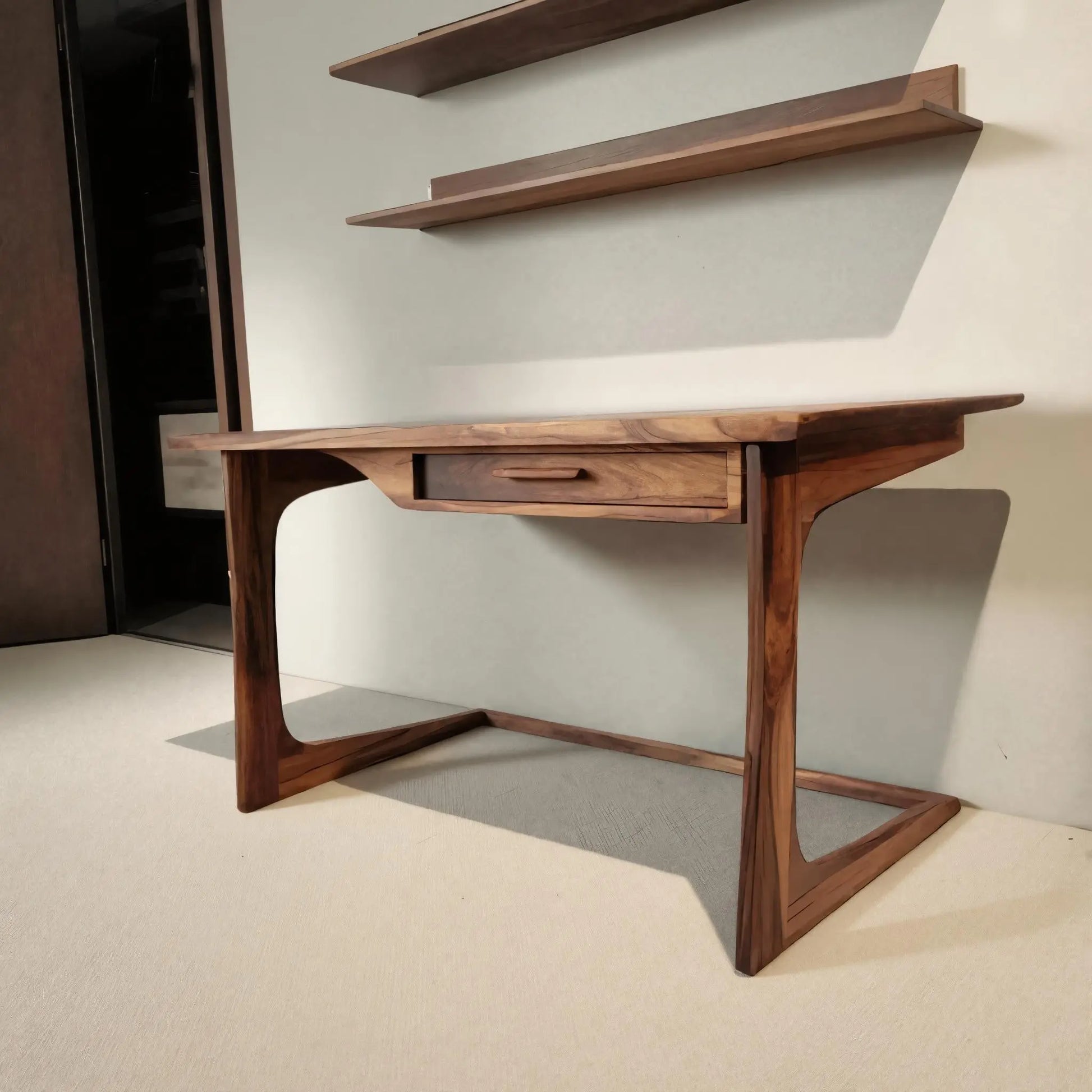 Mid Century Modern Desk With Drawer For Home Office And Workspace Lynnsnail