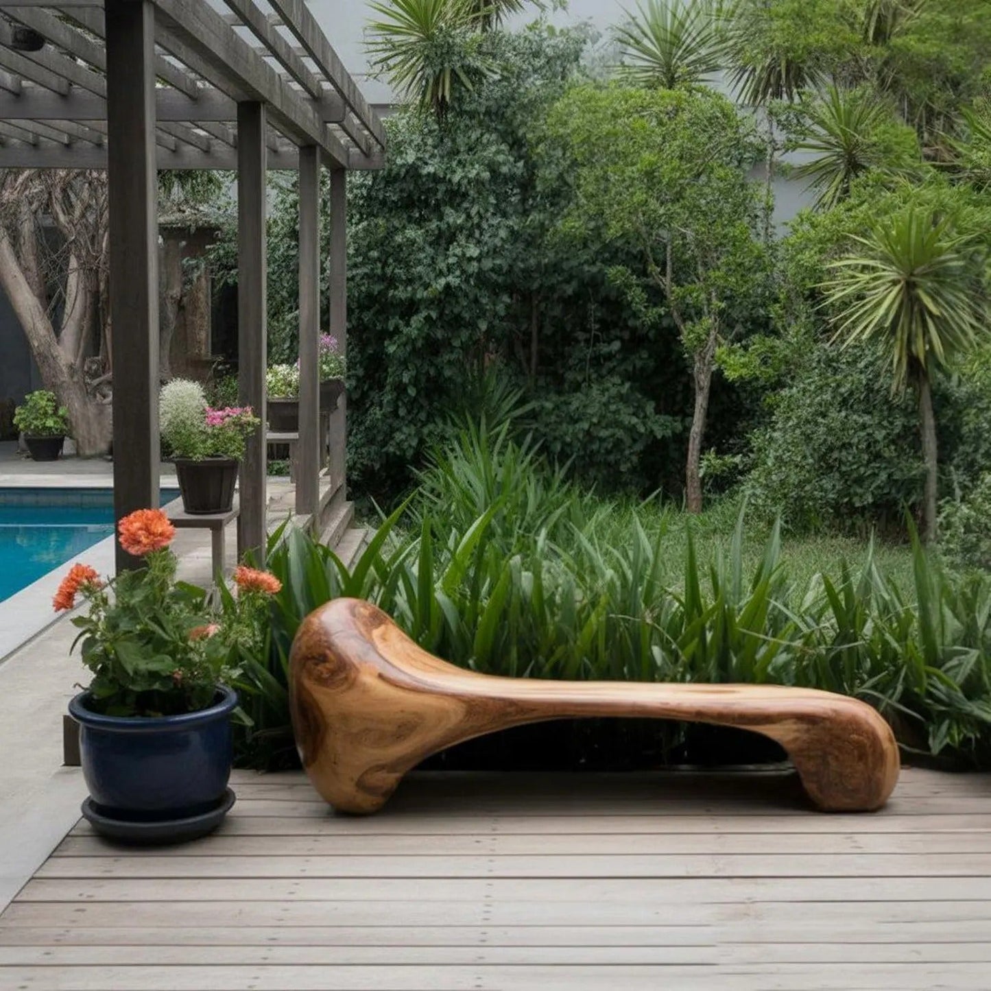Sculptural Wood Bench For Garden Poolside Or Patio Lynnsnail