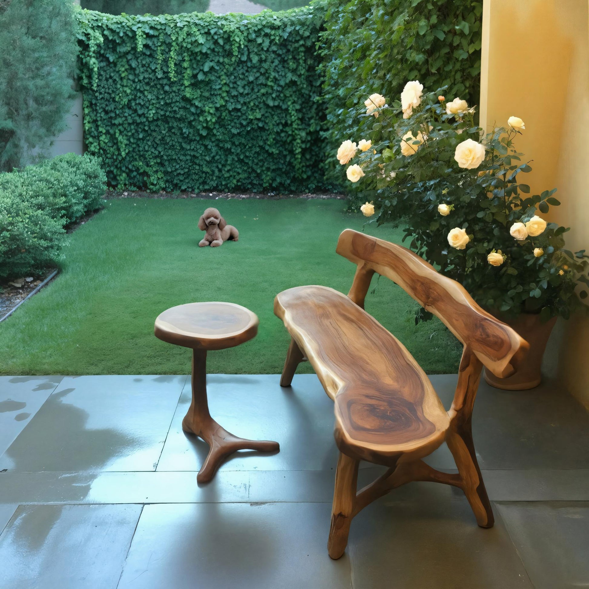 Rustic Live Edge Bench With Backrest For Garden Patio And Balcony Lynnsnail