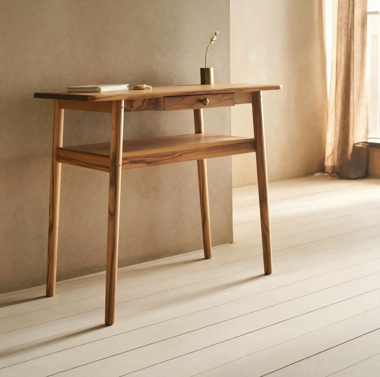 Modern Minimalist Wood Writing Desk With Drawer For Home Office Or Entryway Lynnsnail