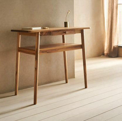 Modern Minimalist Wood Writing Desk With Drawer For Home Office Or Entryway Lynnsnail