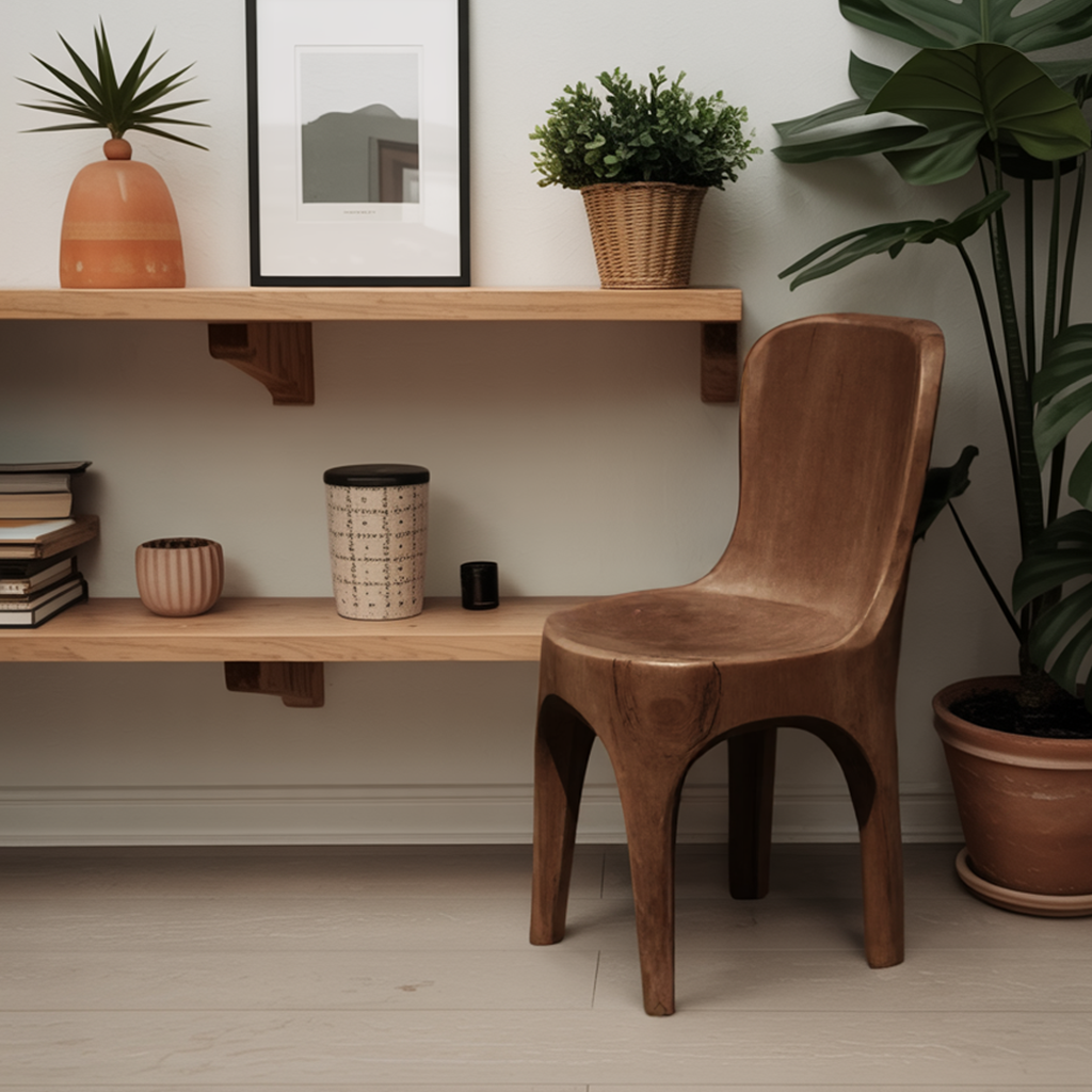 Sculptural Solid Wood Chair With Curved Seat For Garden Or Indoor Decor Lynnsnail