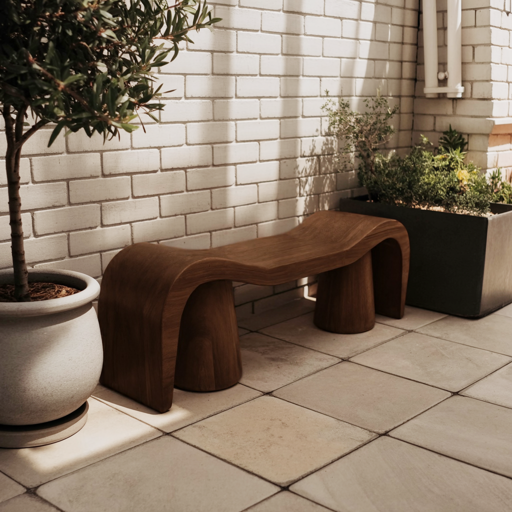Contemporary Sculpted Wood Bench For Garden Or Patio Lynnsnail