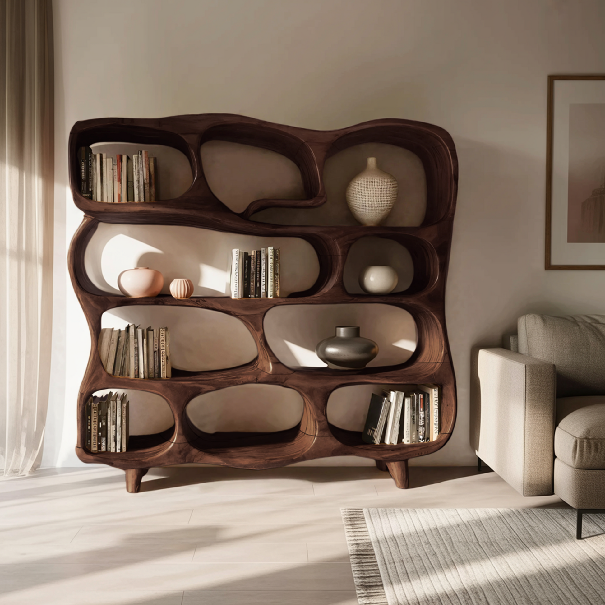 Modern Handcrafted Bookshelf With Curved Design For Living Room Lynnsnail
