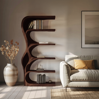 Organic Bookshelf With Curved Open Shelving For Bedroom Decor Lynnsnail