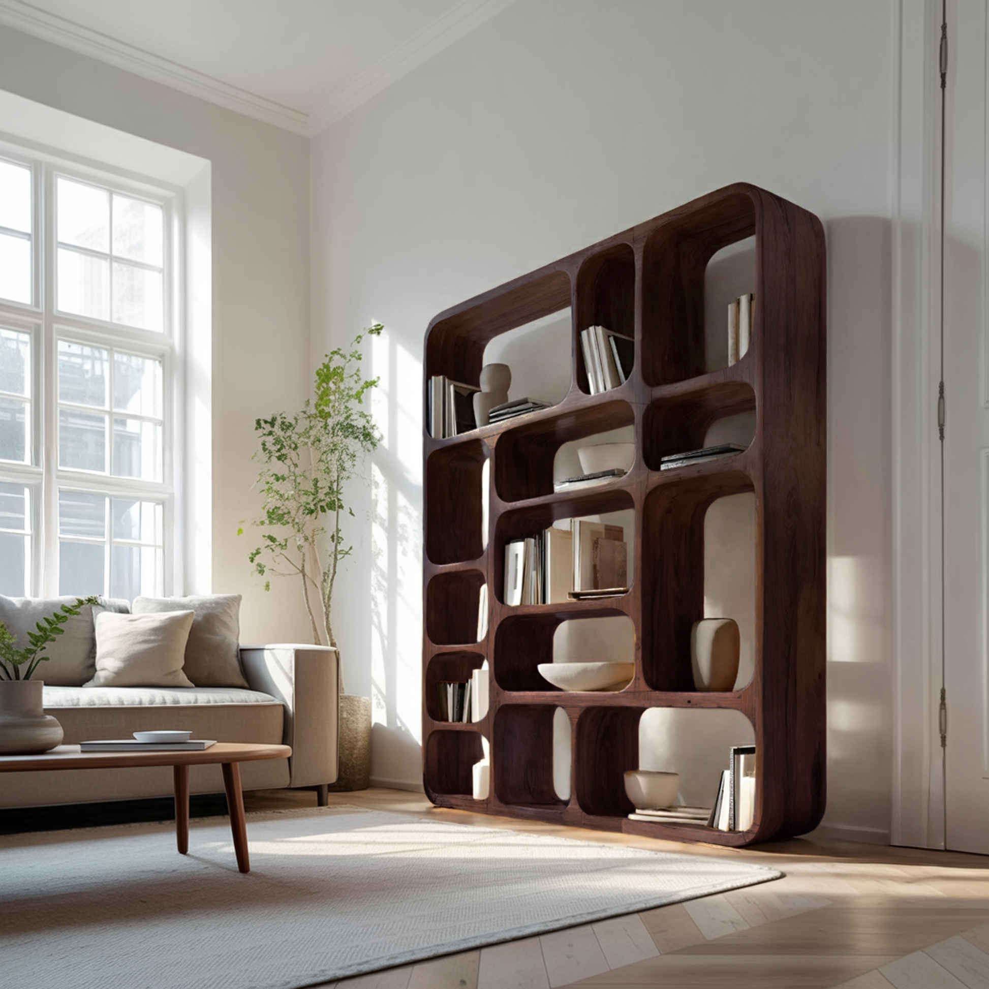 Modern Wall Bookshelf Multiple Compartments For Living Room Lynnsnail