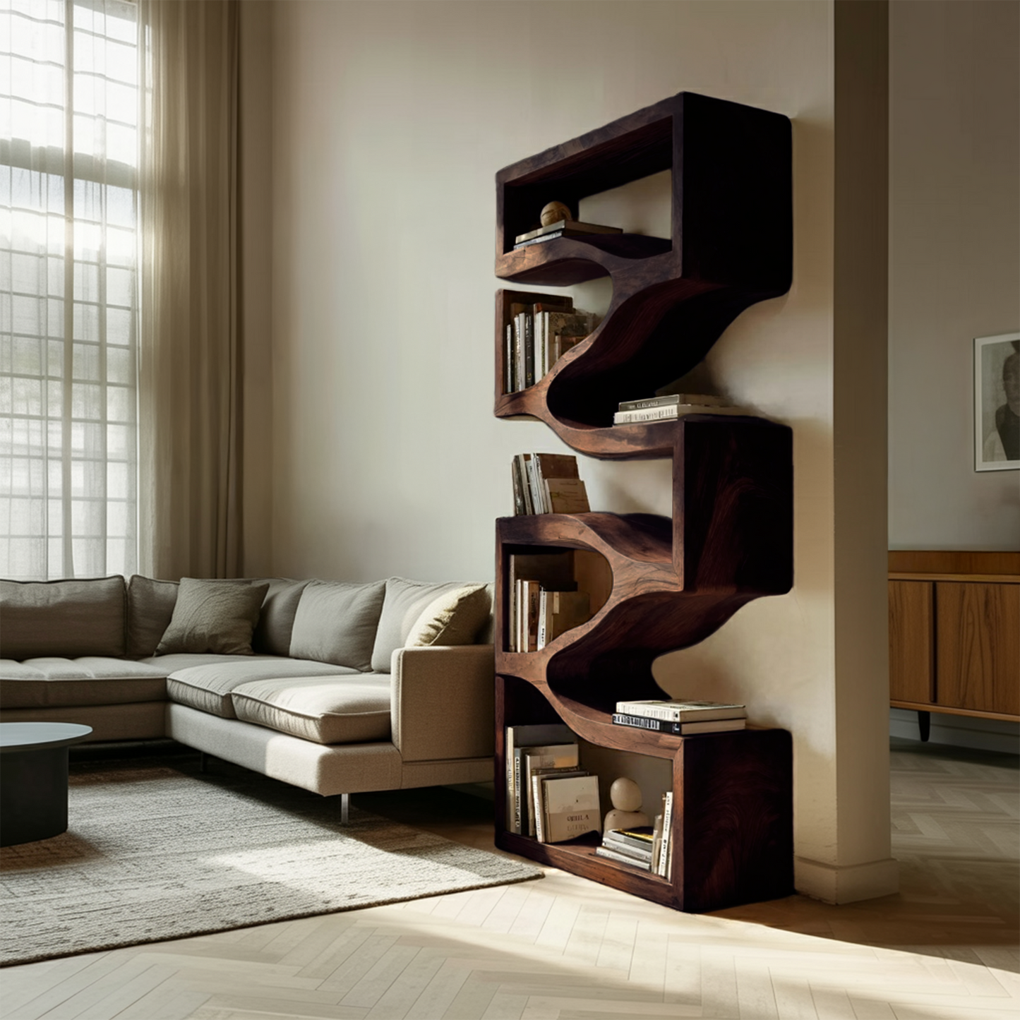 Sculptural Wooden Wall Bookcase For Modern BedRoom Lynnsnail