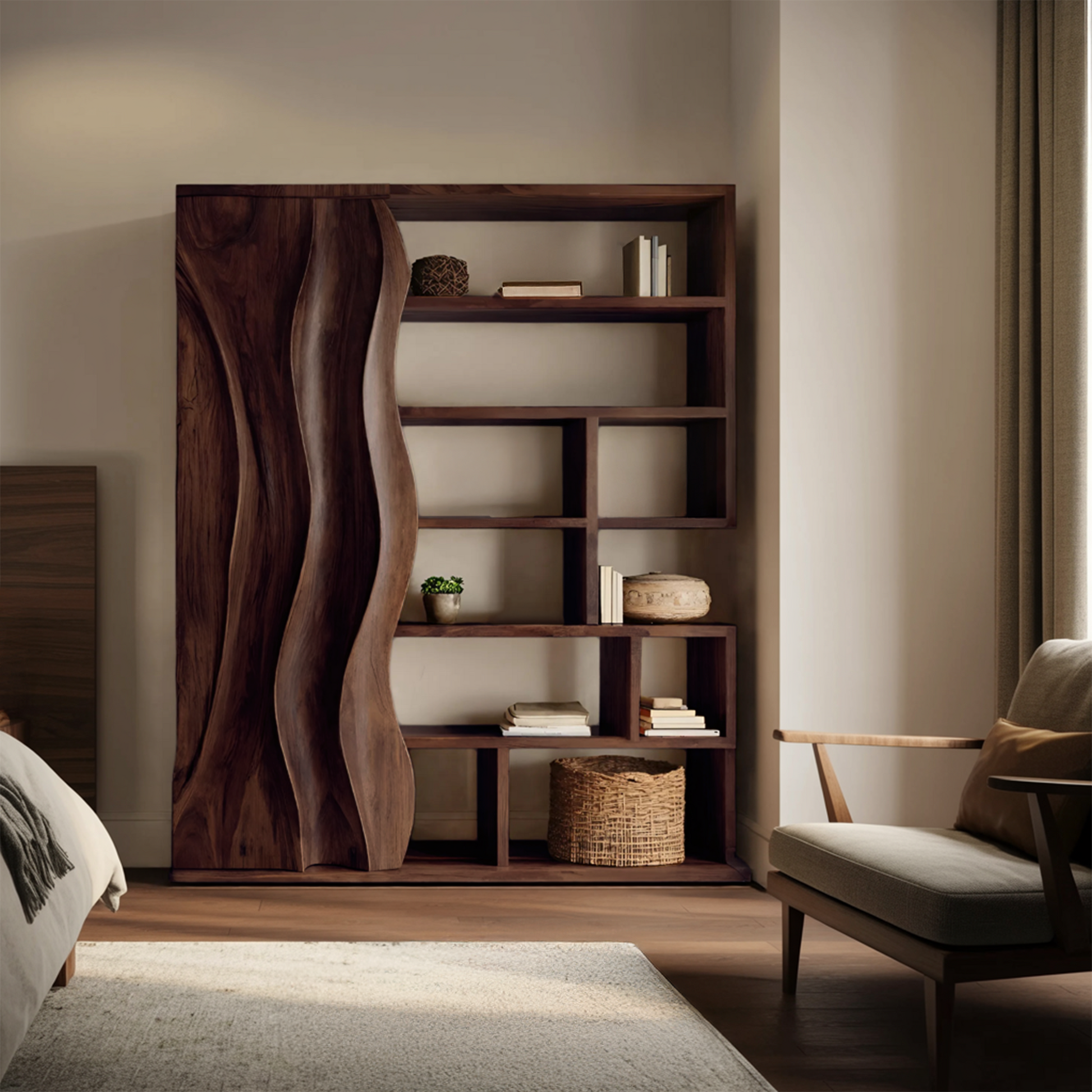 Modern Bookshelf With Wave Door For Home Decor Lynnsnail