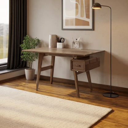 Mid-Century Desk With Drawer For Home Office Space Lynnsnail