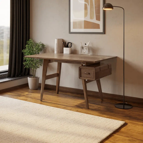 Mid-Century Desk With Drawer For Home Office Space Lynnsnail