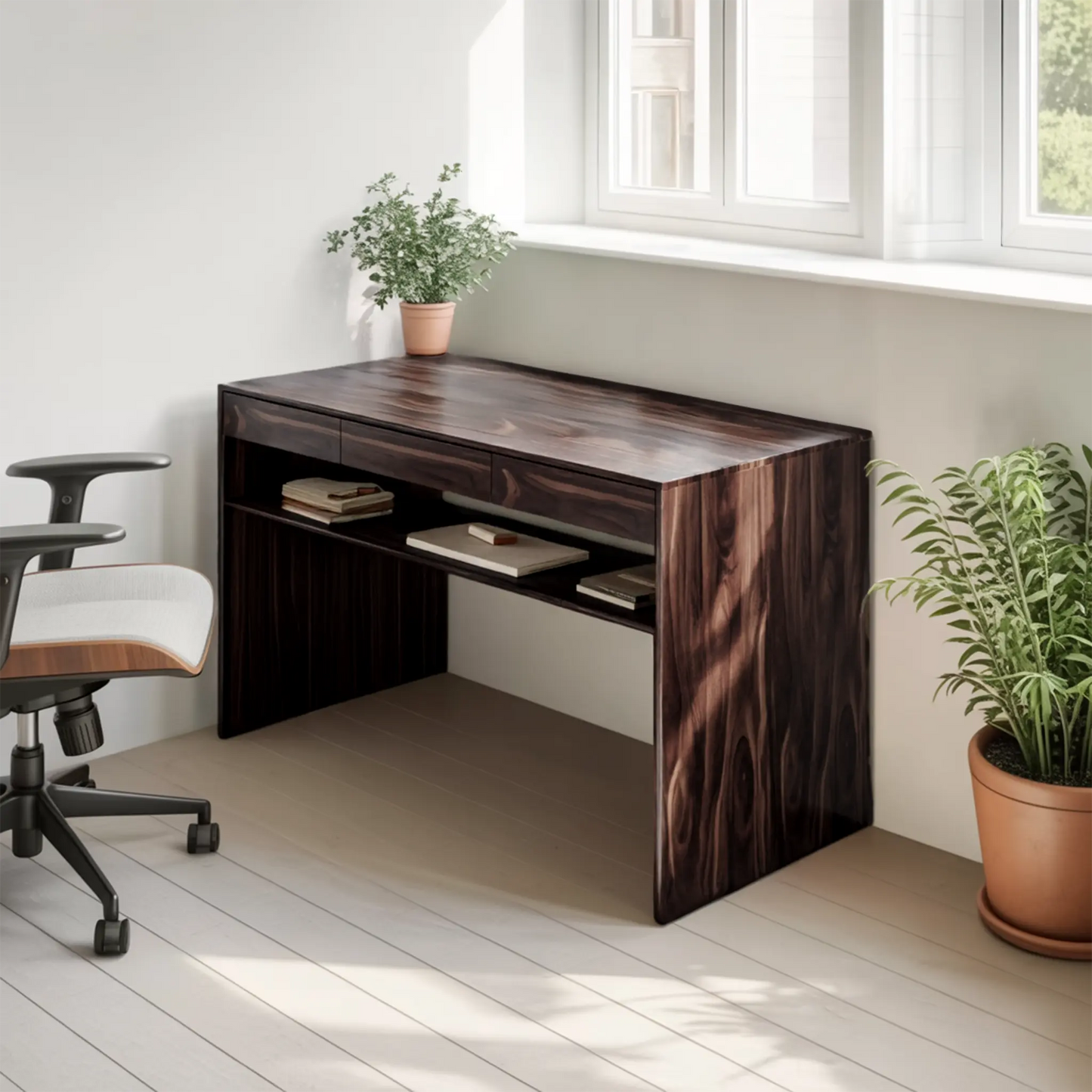 Mid Century Modern Solid Wood Writing Desk With Drawers For Home Office Lynnsnail