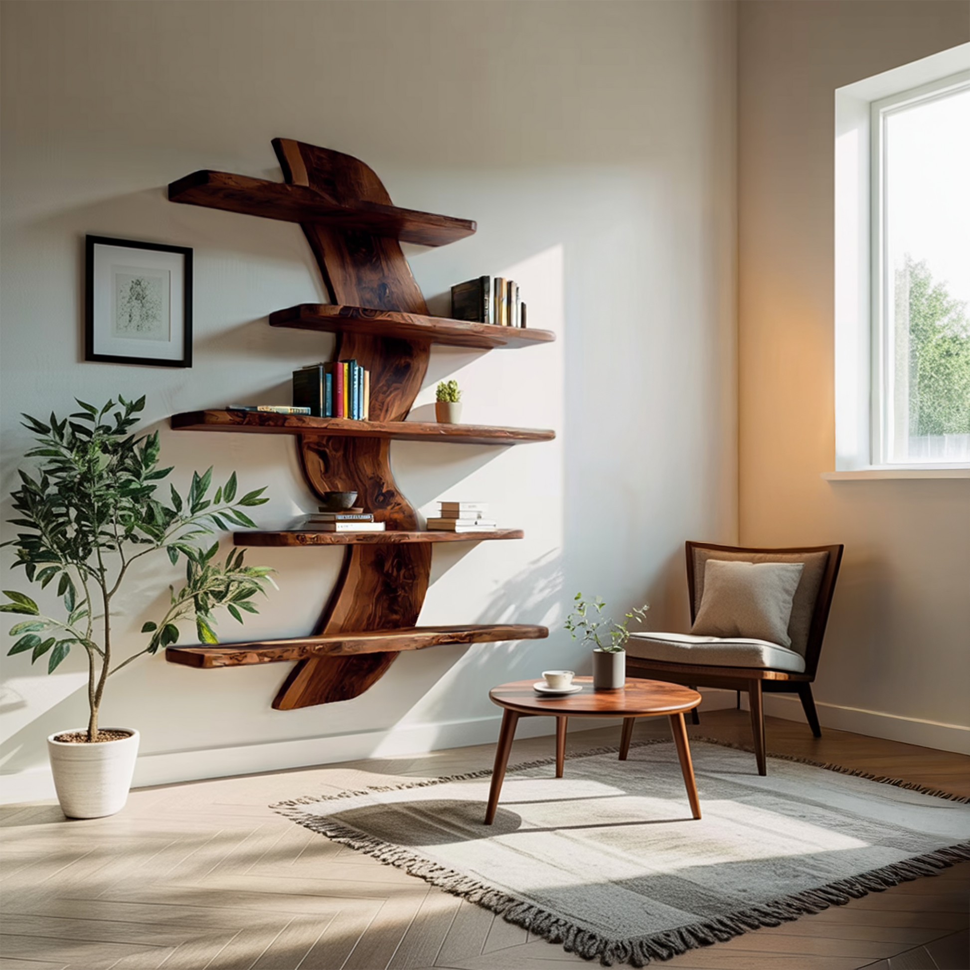 Sculptural Wall Mounted Bookshelf For Modern Living Room Lynnsnail