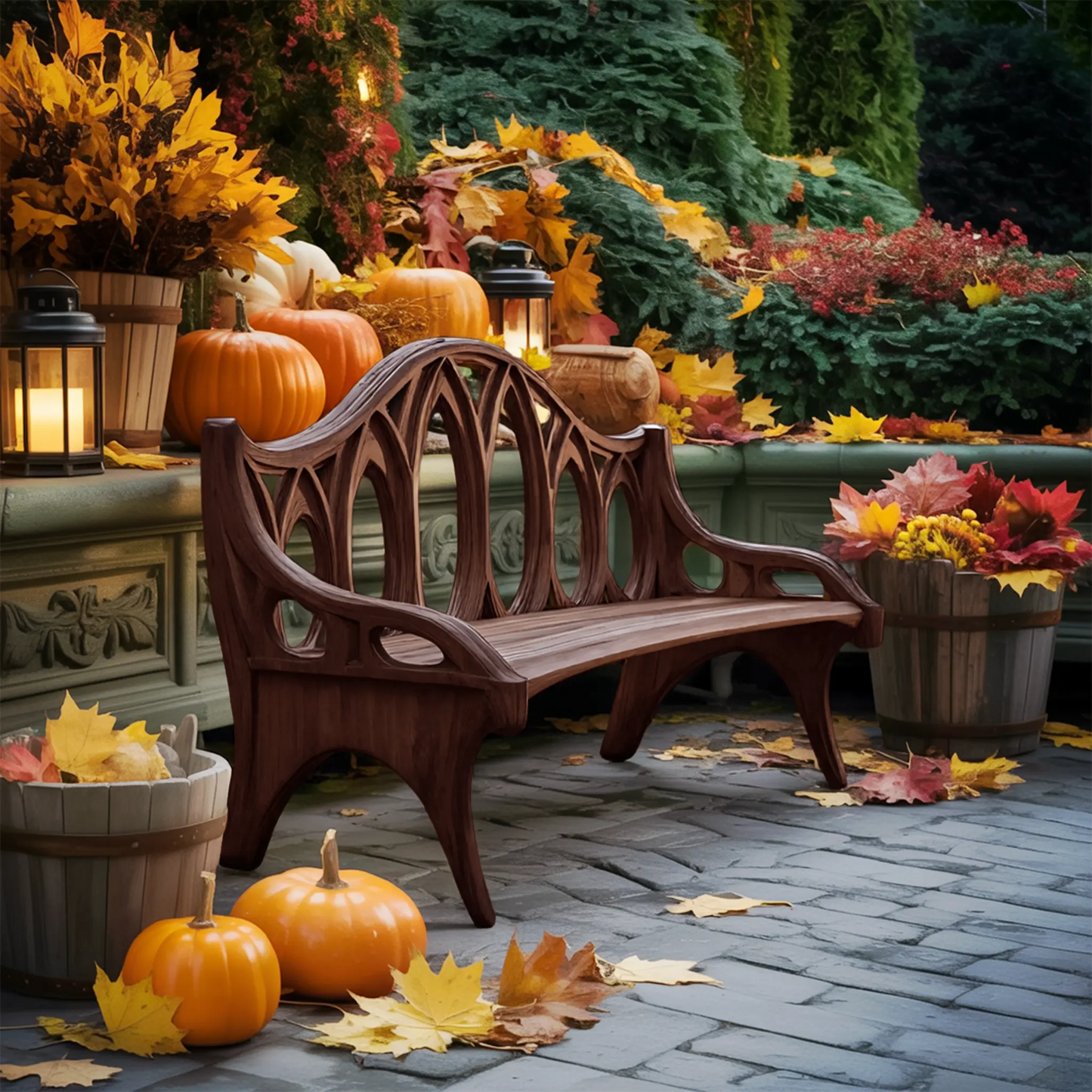 Farmhouse Solid Wood Halloween Bench For Outdoor Porch Design Lynnsnail