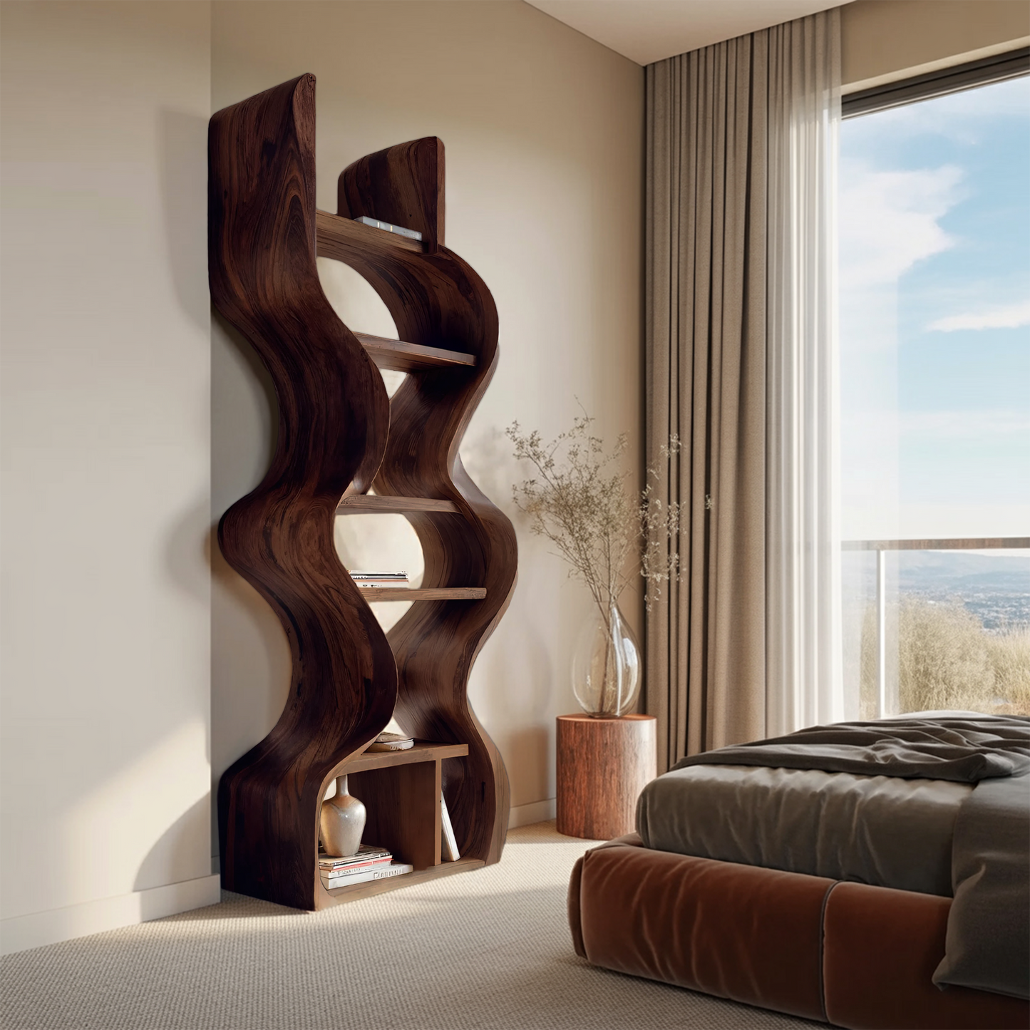 Organic Solid Wood Wall Bookcase For Modern Entryway Lynnsnail